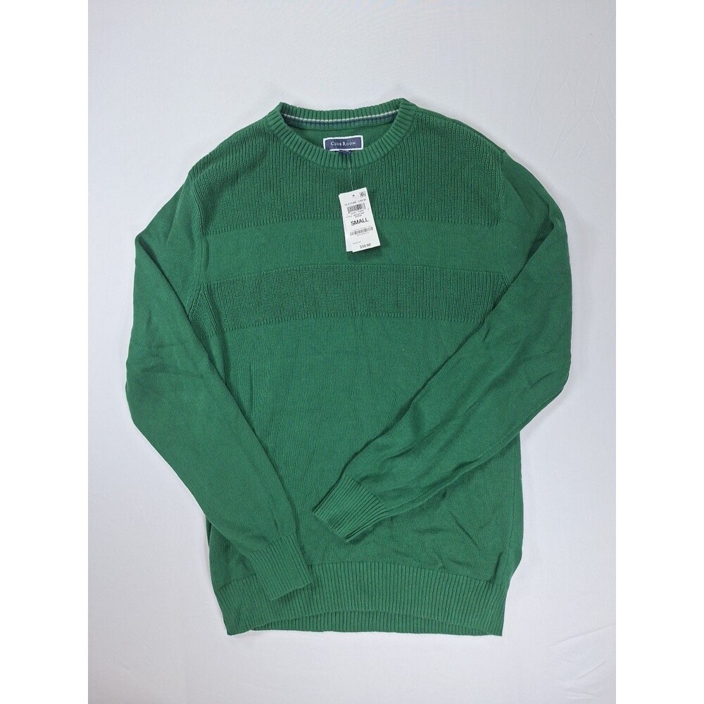 Club Room Mens S Green Textured Cotton Crewneck Pullover Sweater NWT